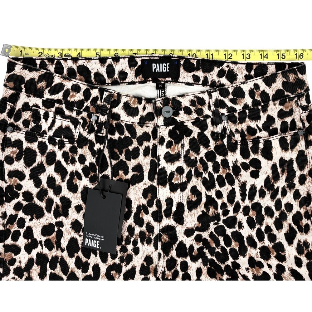 PAIGE Hoxton Ankle Jeans Size 30 Leopard Print High Rise Raw Hem NWT - Picture 4 of 9